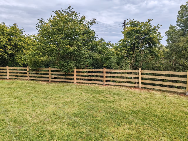 Farm-style timber fencing built with 6x2 rails and 4x4 timber posts