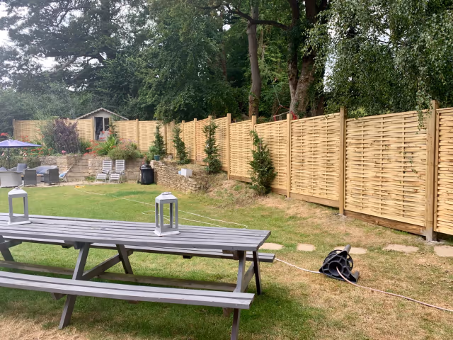 Interwoven timber fence panels installed on timber posts around a Bristol garden